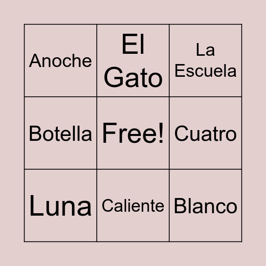 Spanish Vocabulary Bingo Card