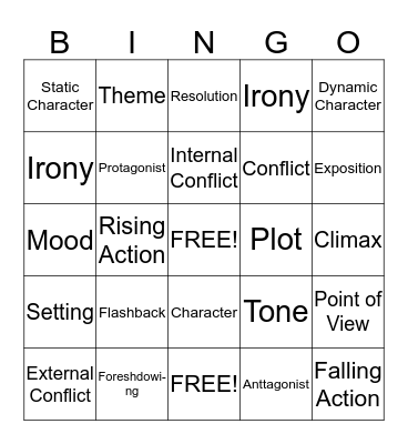 Elements of a Story Bingo Card