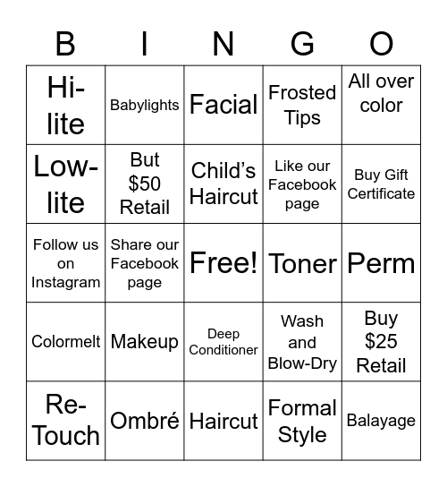 Salon Bingo Card