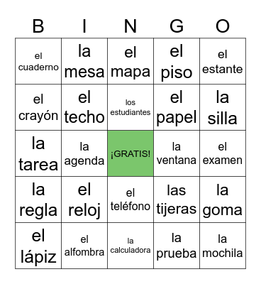 Cosas de la clase ¡Lotería! Bingo Card