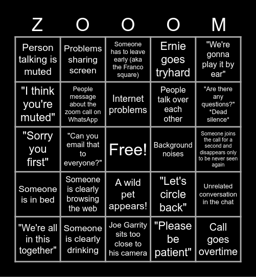 AFI PD Zoom Bingo Card