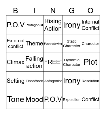 Elements of a Story Bingo Card