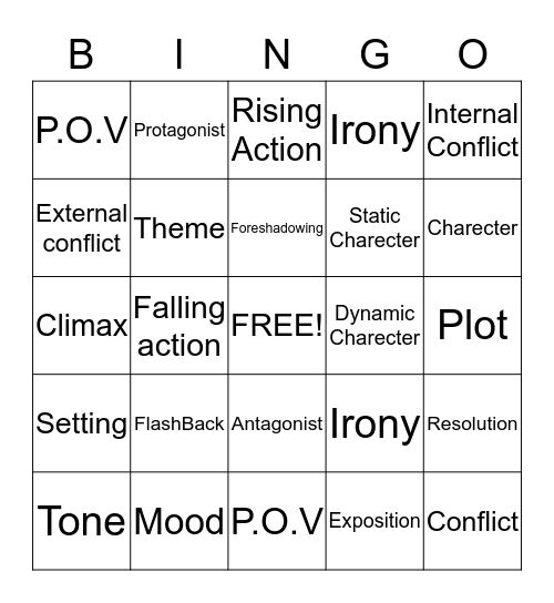 Elements of a Story Bingo Card