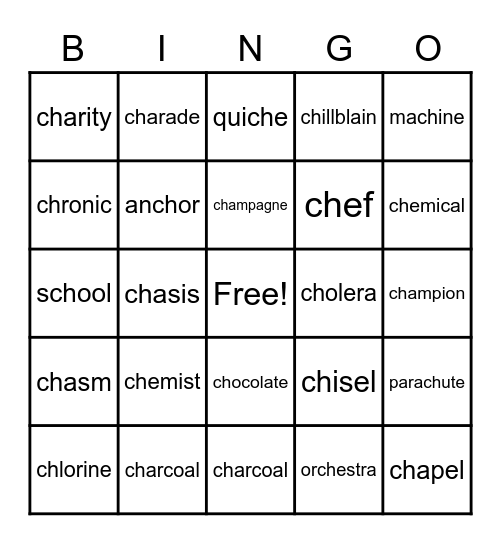 Sound Patter ch Bingo Card