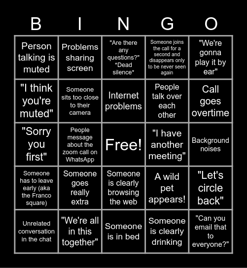 Drink anytime you get BINGO Card