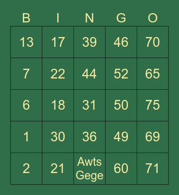 Michael Bitoon Bingo Card