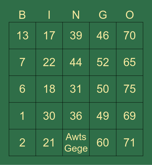 Michael Bitoon Bingo Card
