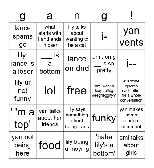 gang bingo Card