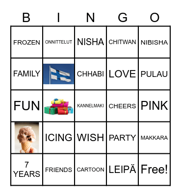 Nibisha's Birthday Bingo Card
