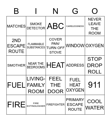 FIRE SAFETY BINGO Card