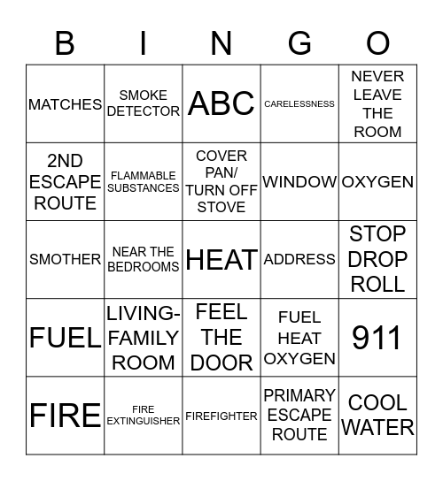 FIRE SAFETY BINGO Card