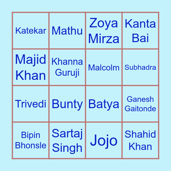 SACRED GAMES Bingo Card