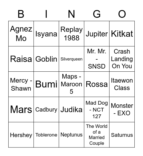 jungjae Bingo Card