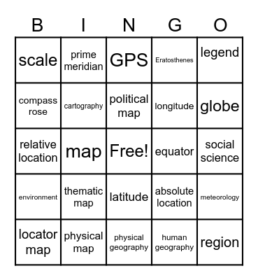 Geography Module 1 Bingo Card