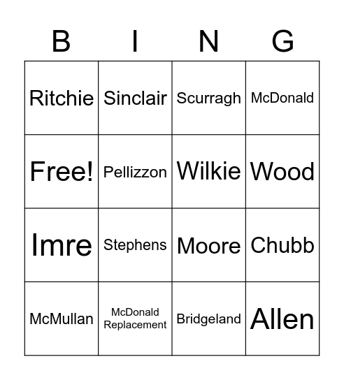 Tutor Bingo Card