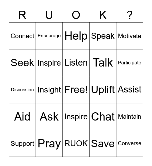 RUOK DAY BINGO Card