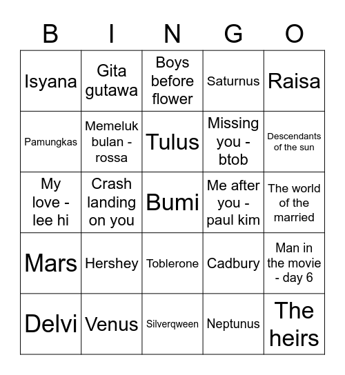 Lusi Bingo Card