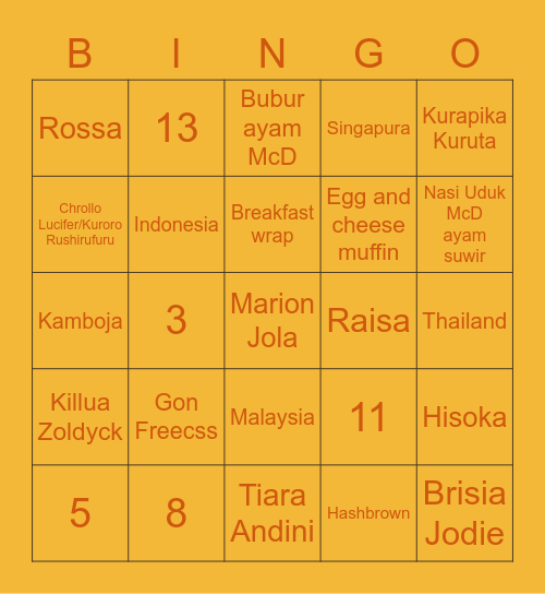 Sora Jingga🌻 Bingo Card
