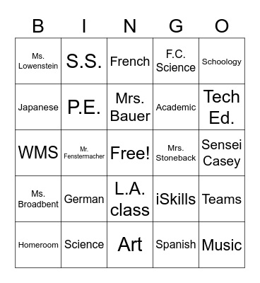 WMS BINGO Board Bingo Card