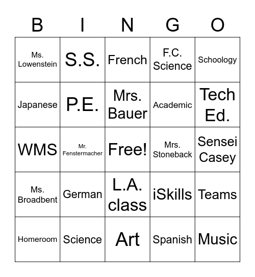 WMS BINGO Board Bingo Card