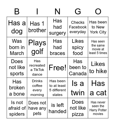 Introduction BINGO 1 Bingo Card
