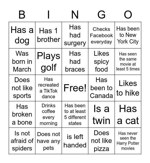 Introduction BINGO 1 Bingo Card