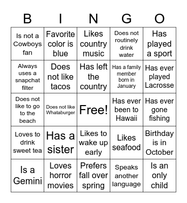 Introduction BINGO 1 Bingo Card