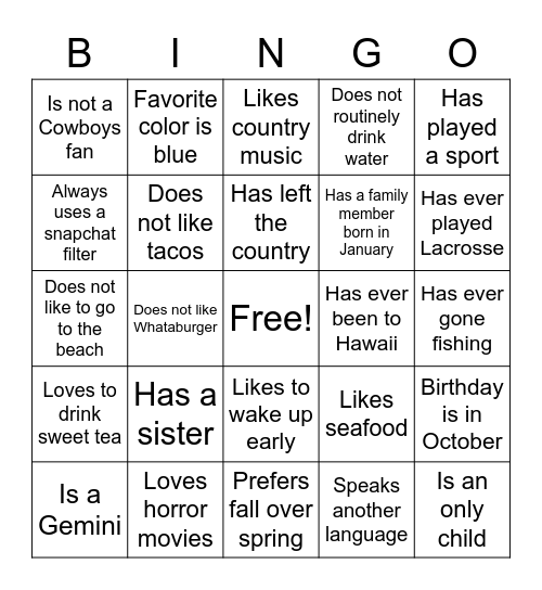 Introduction BINGO 1 Bingo Card