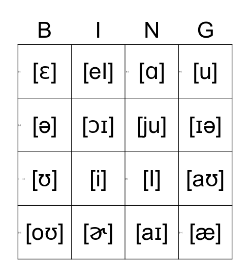 Vowels Bingo Card