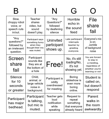 Online Meeting Bingo Card