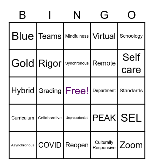 Zoom Bingo Card