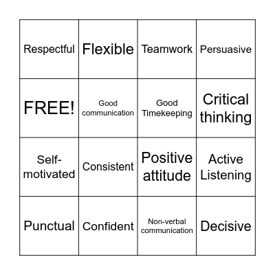 Interpersonal Skills Bingo Card