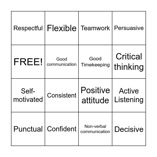 Interpersonal Skills Bingo Card