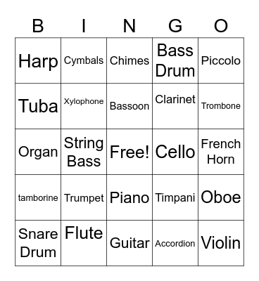 Instruments Bingo Card