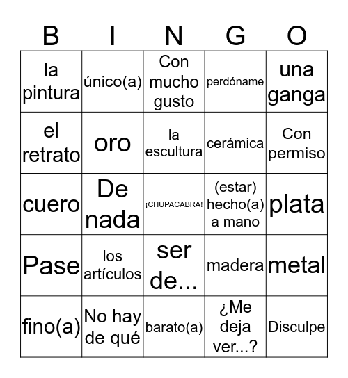 Español 2 - U3L2 Bingo Card