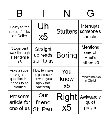 Untitled Bingo Card