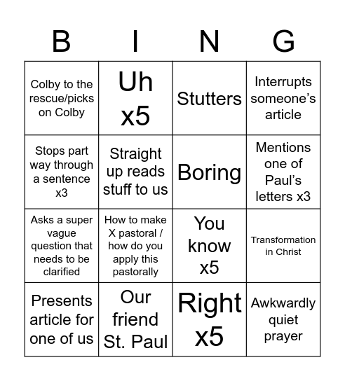 Untitled Bingo Card