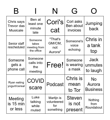 Aurora Bingo Card