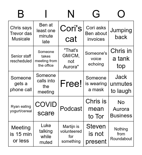 Aurora Bingo Card