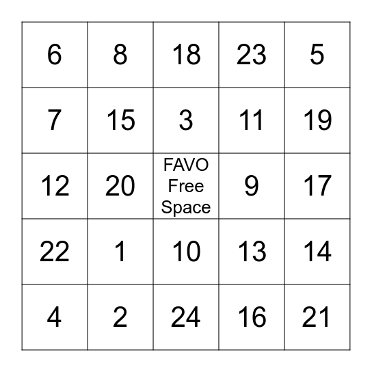 FAVO bingo Card