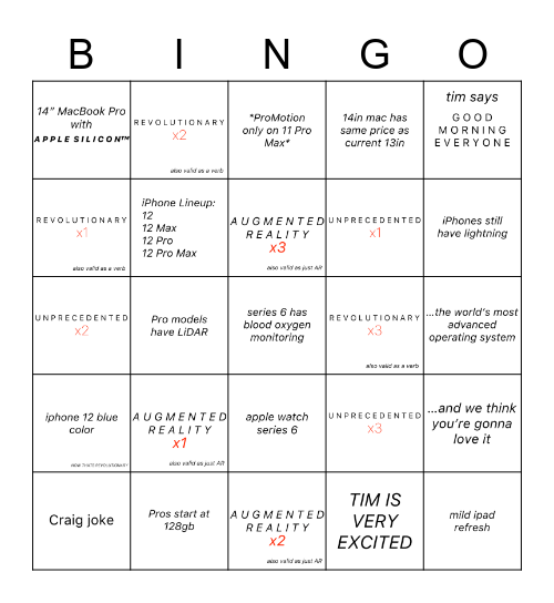 September 2020 🍎 Bingo Card