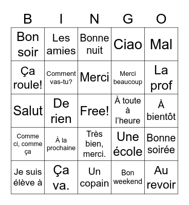 Getting to know you in French! Bingo Card