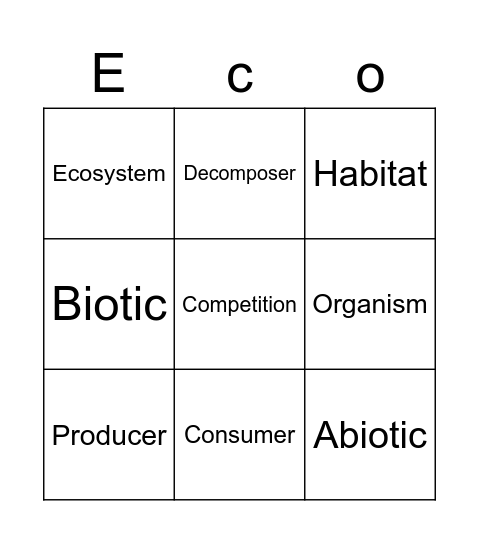 Ecology Vocab Bingo Card