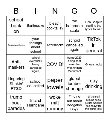 Utah 2020 Bingo Card