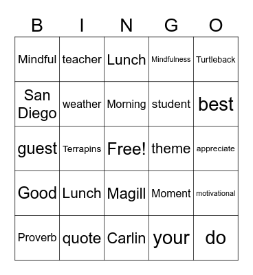 Morning Announcement Bingo Card