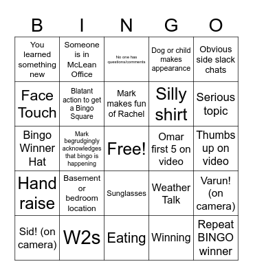 Verato Town Hall Bingo 9/9 Bingo Card
