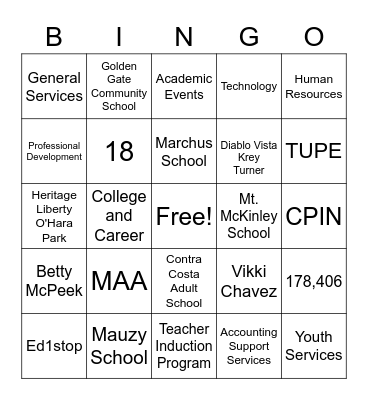 CCCOE Bingo Card