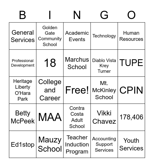 CCCOE Bingo Card