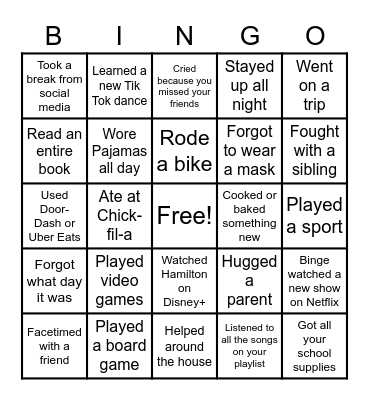 COVID BINGO Card