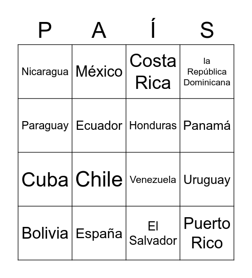 Países y Capitales Bingo Card